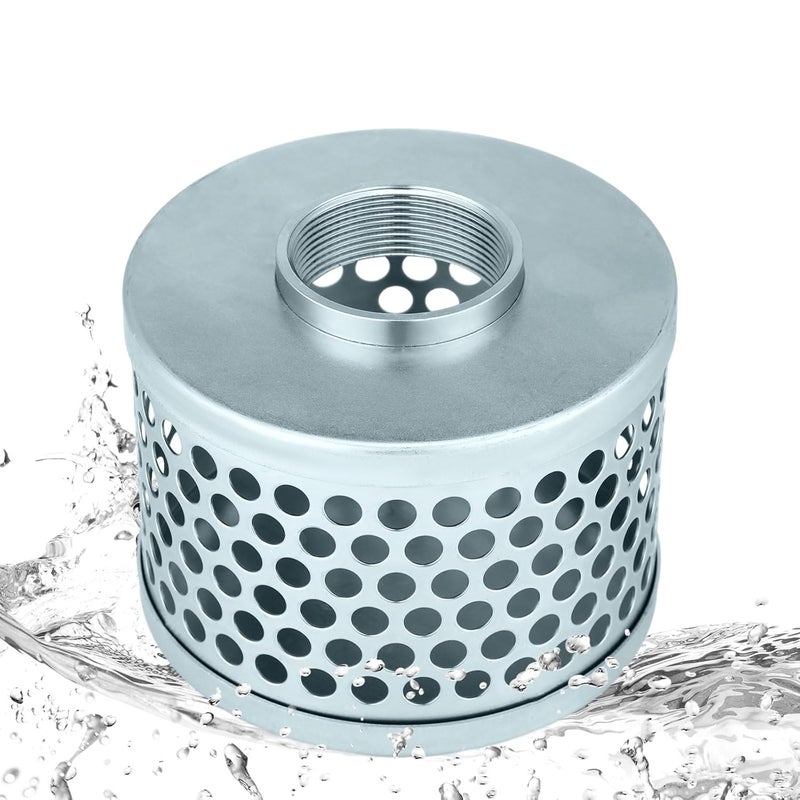 Tujoe 2 Inch Round Hole Suction Strainer Filter Carbon Steel Plated Npt Thread Hose Water Pump Inlet Strainer for Remove Debris Trash Reduces Solids Entering - Image 1